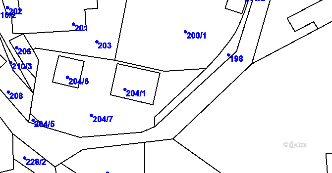 Parcela st. 205 v KÚ Březnice u Zlína, Katastrální mapa