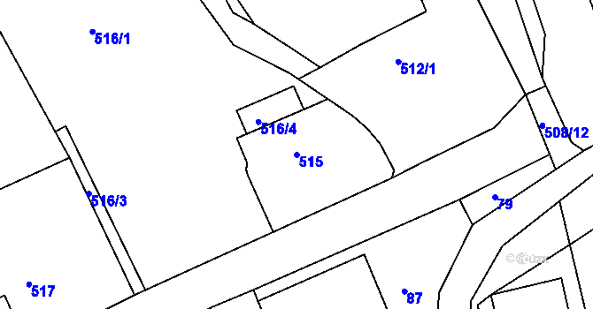 Parcela st. 515 v KÚ Březnice u Zlína, Katastrální mapa