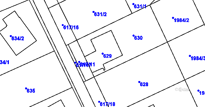 Parcela st. 629 v KÚ Březnice u Zlína, Katastrální mapa