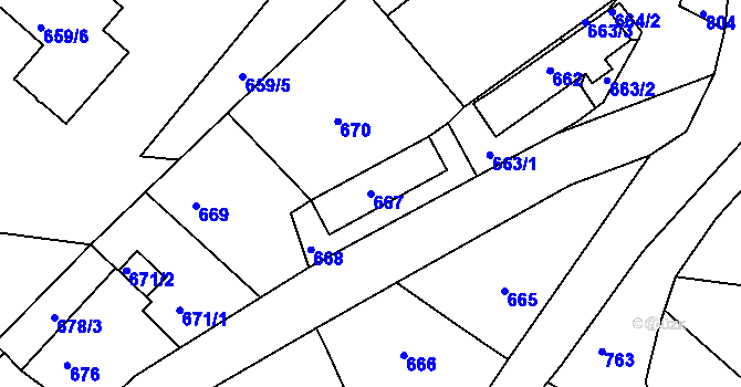 Parcela st. 667 v KÚ Březnice u Zlína, Katastrální mapa