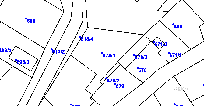 Parcela st. 678/1 v KÚ Březnice u Zlína, Katastrální mapa