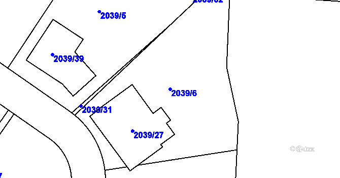 Parcela st. 2039/6 v KÚ Březnice u Zlína, Katastrální mapa