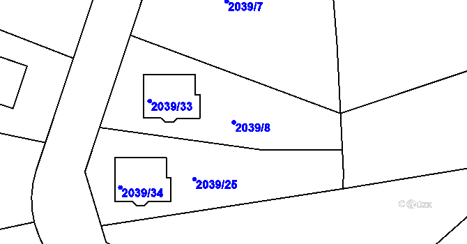 Parcela st. 2039/8 v KÚ Březnice u Zlína, Katastrální mapa