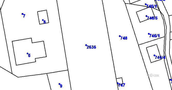 Parcela st. 2636 v KÚ Březnice u Zlína, Katastrální mapa
