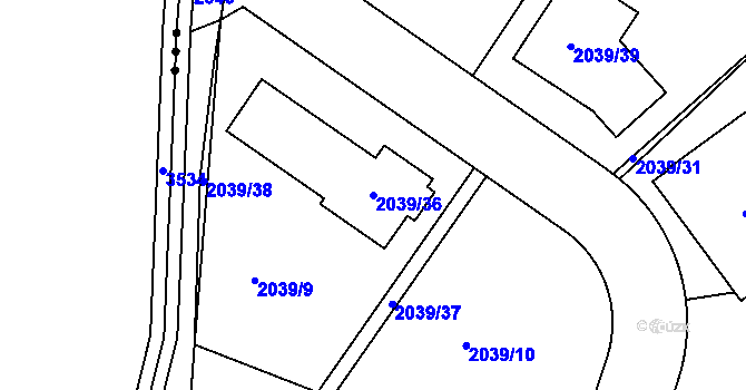 Parcela st. 2039/36 v KÚ Březnice u Zlína, Katastrální mapa