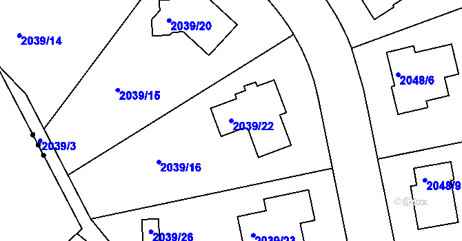 Parcela st. 2039/22 v KÚ Březnice u Zlína, Katastrální mapa