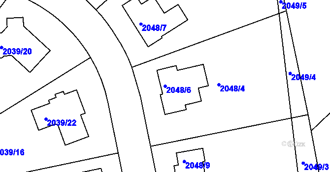 Parcela st. 2048/6 v KÚ Březnice u Zlína, Katastrální mapa