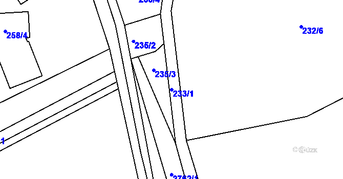 Parcela st. 233/1 v KÚ Březnice u Zlína, Katastrální mapa