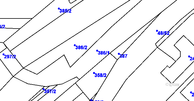 Parcela st. 386/1 v KÚ Březnice u Zlína, Katastrální mapa