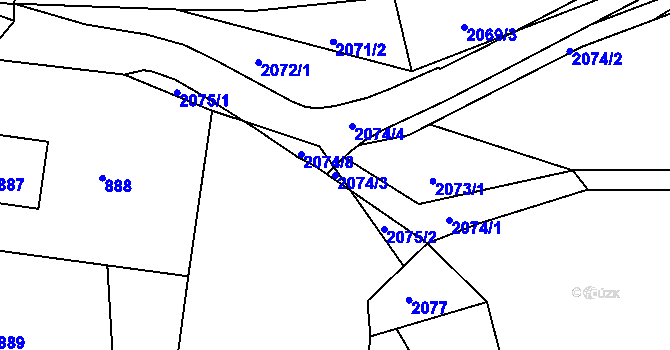 Parcela st. 2074/3 v KÚ Březnice u Zlína, Katastrální mapa