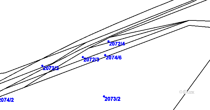 Parcela st. 2074/6 v KÚ Březnice u Zlína, Katastrální mapa