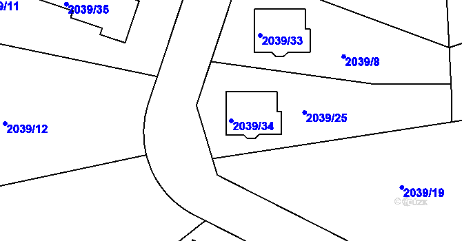 Parcela st. 2039/34 v KÚ Březnice u Zlína, Katastrální mapa