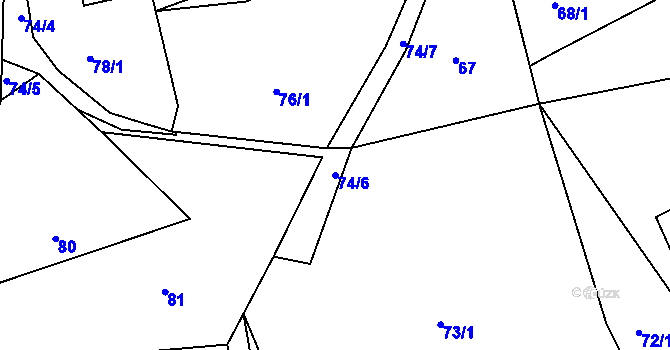 Parcela st. 74/6 v KÚ Březnice u Zlína, Katastrální mapa