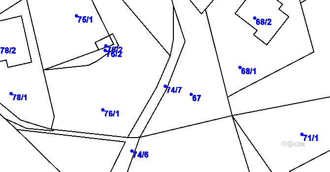 Parcela st. 74/7 v KÚ Březnice u Zlína, Katastrální mapa