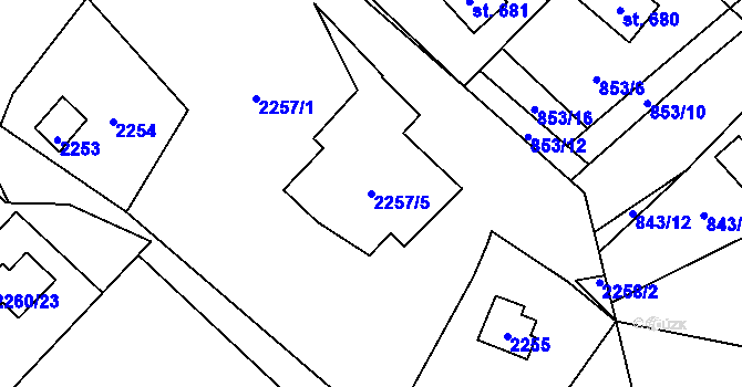 Parcela st. 2257/5 v KÚ Březnice u Zlína, Katastrální mapa