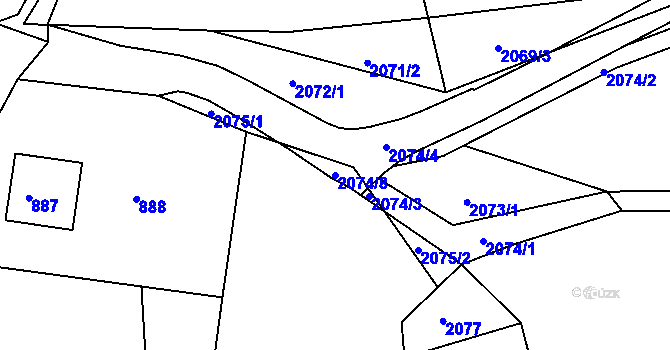 Parcela st. 2074/8 v KÚ Březnice u Zlína, Katastrální mapa