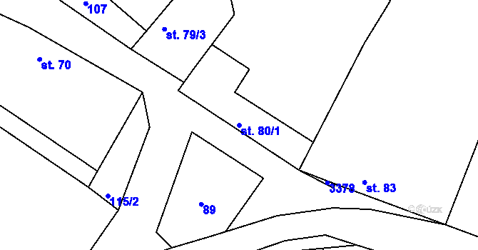 Parcela st. 80/1 v KÚ Březník, Katastrální mapa