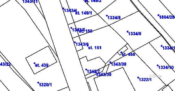 Parcela st. 151 v KÚ Březník, Katastrální mapa
