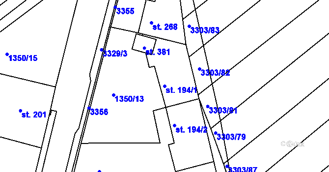 Parcela st. 194/1 v KÚ Březník, Katastrální mapa