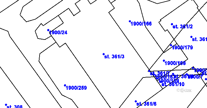 Parcela st. 361/3 v KÚ Březník, Katastrální mapa
