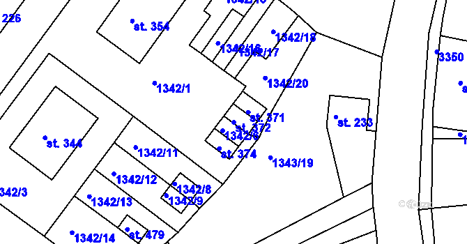 Parcela st. 372 v KÚ Březník, Katastrální mapa