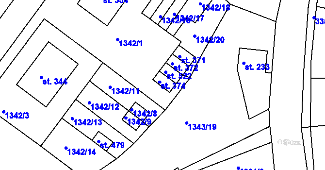 Parcela st. 374 v KÚ Březník, Katastrální mapa