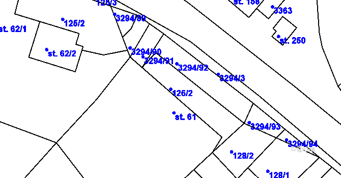 Parcela st. 126/2 v KÚ Březník, Katastrální mapa
