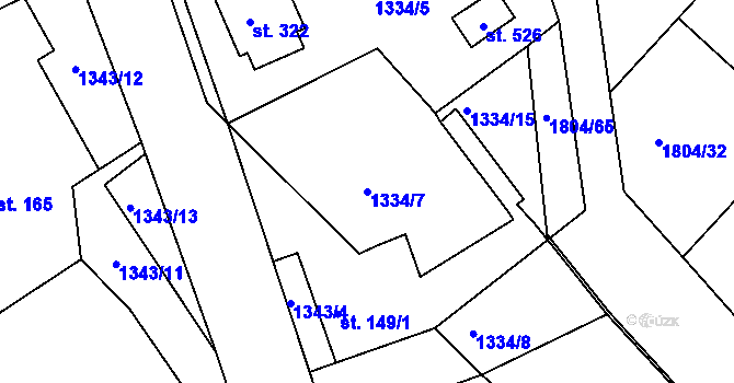 Parcela st. 1334/7 v KÚ Březník, Katastrální mapa