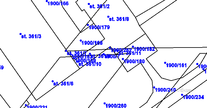 Parcela st. 1900/7 v KÚ Březník, Katastrální mapa