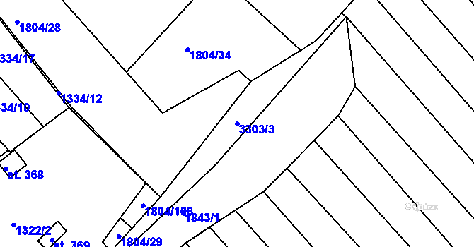 Parcela st. 3303/3 v KÚ Březník, Katastrální mapa