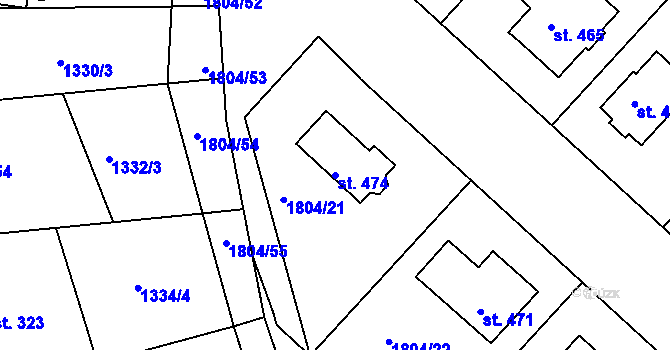 Parcela st. 474 v KÚ Březník, Katastrální mapa
