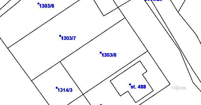 Parcela st. 1303/8 v KÚ Březník, Katastrální mapa