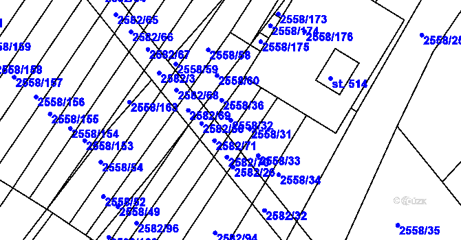 Parcela st. 2558/32 v KÚ Březník, Katastrální mapa