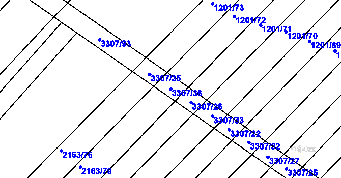 Parcela st. 3307/36 v KÚ Březník, Katastrální mapa
