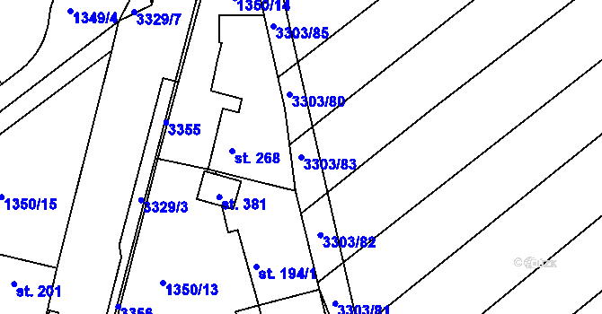 Parcela st. 3303/83 v KÚ Březník, Katastrální mapa