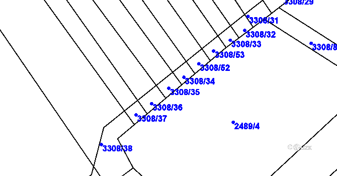 Parcela st. 3308/35 v KÚ Březník, Katastrální mapa