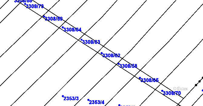 Parcela st. 3308/62 v KÚ Březník, Katastrální mapa