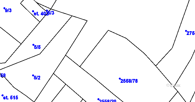 Parcela st. 2558/77 v KÚ Březník, Katastrální mapa