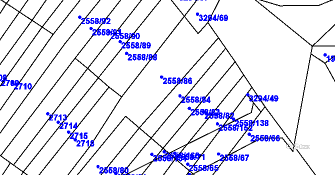 Parcela st. 2558/85 v KÚ Březník, Katastrální mapa