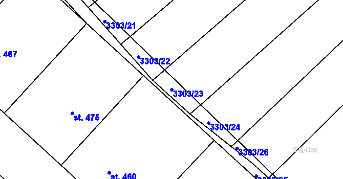 Parcela st. 3303/23 v KÚ Březník, Katastrální mapa