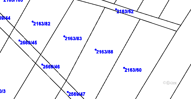 Parcela st. 2163/88 v KÚ Březník, Katastrální mapa