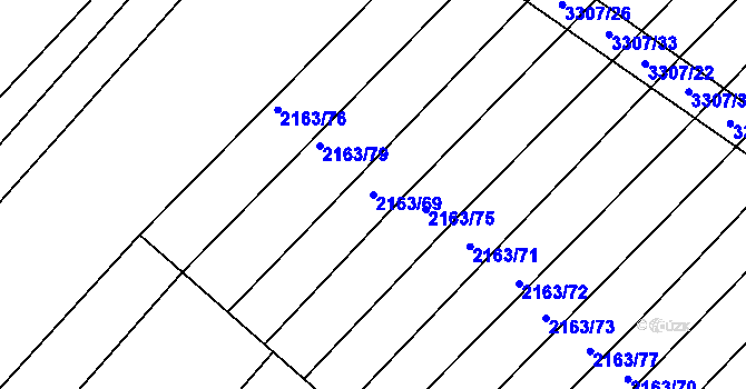 Parcela st. 2163/69 v KÚ Březník, Katastrální mapa