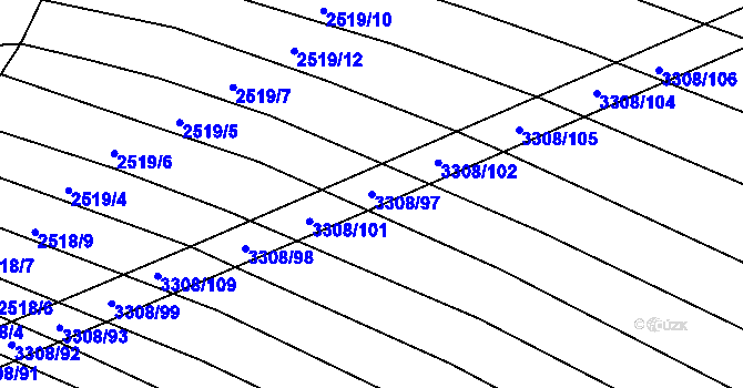 Parcela st. 3308/97 v KÚ Březník, Katastrální mapa
