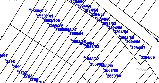 Parcela st. 2558/94 v KÚ Březník, Katastrální mapa