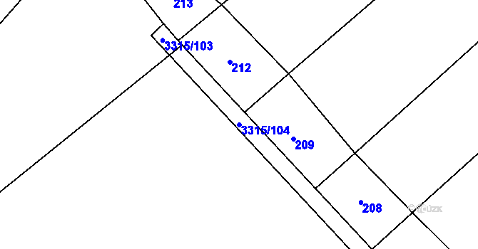 Parcela st. 3315/104 v KÚ Březník, Katastrální mapa