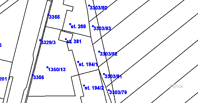 Parcela st. 3303/82 v KÚ Březník, Katastrální mapa
