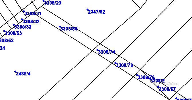 Parcela st. 3308/89 v KÚ Březník, Katastrální mapa