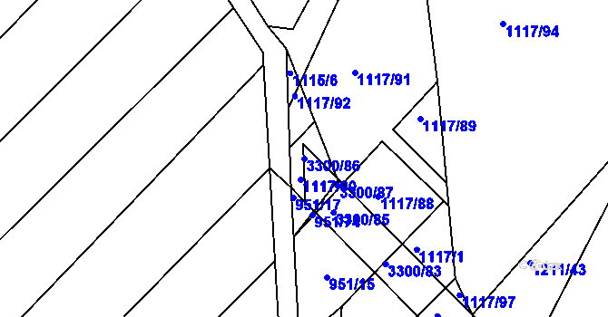 Parcela st. 3300/86 v KÚ Březník, Katastrální mapa