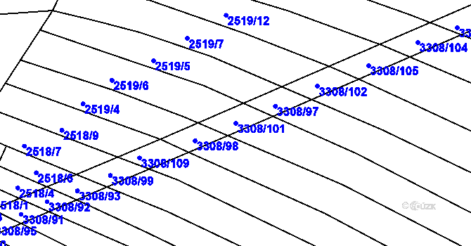 Parcela st. 3308/101 v KÚ Březník, Katastrální mapa