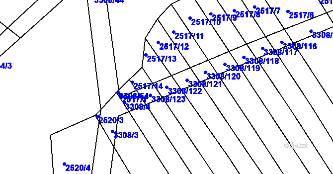 Parcela st. 3308/122 v KÚ Březník, Katastrální mapa